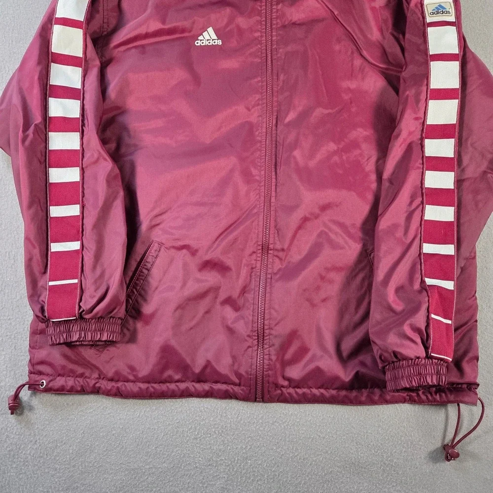 Vintage Adidas Jacket Mens Large Maroon Hooded Full Zip Striped Team Lined 90s